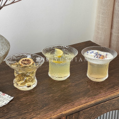 小众高级感轻薄锤纹反口玻璃水杯饮品杯咖啡拿铁果汁特调鸡尾酒杯