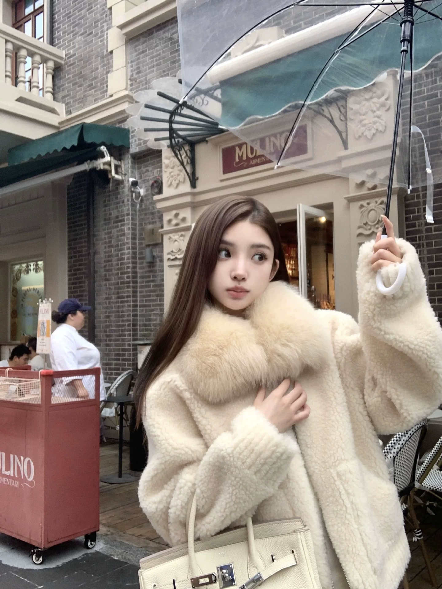 [Hokkaido Love Song] 100% Wool Real Fox Fur Collar Fur One-piece Coat Fur Jacket Women's Lamb Wool