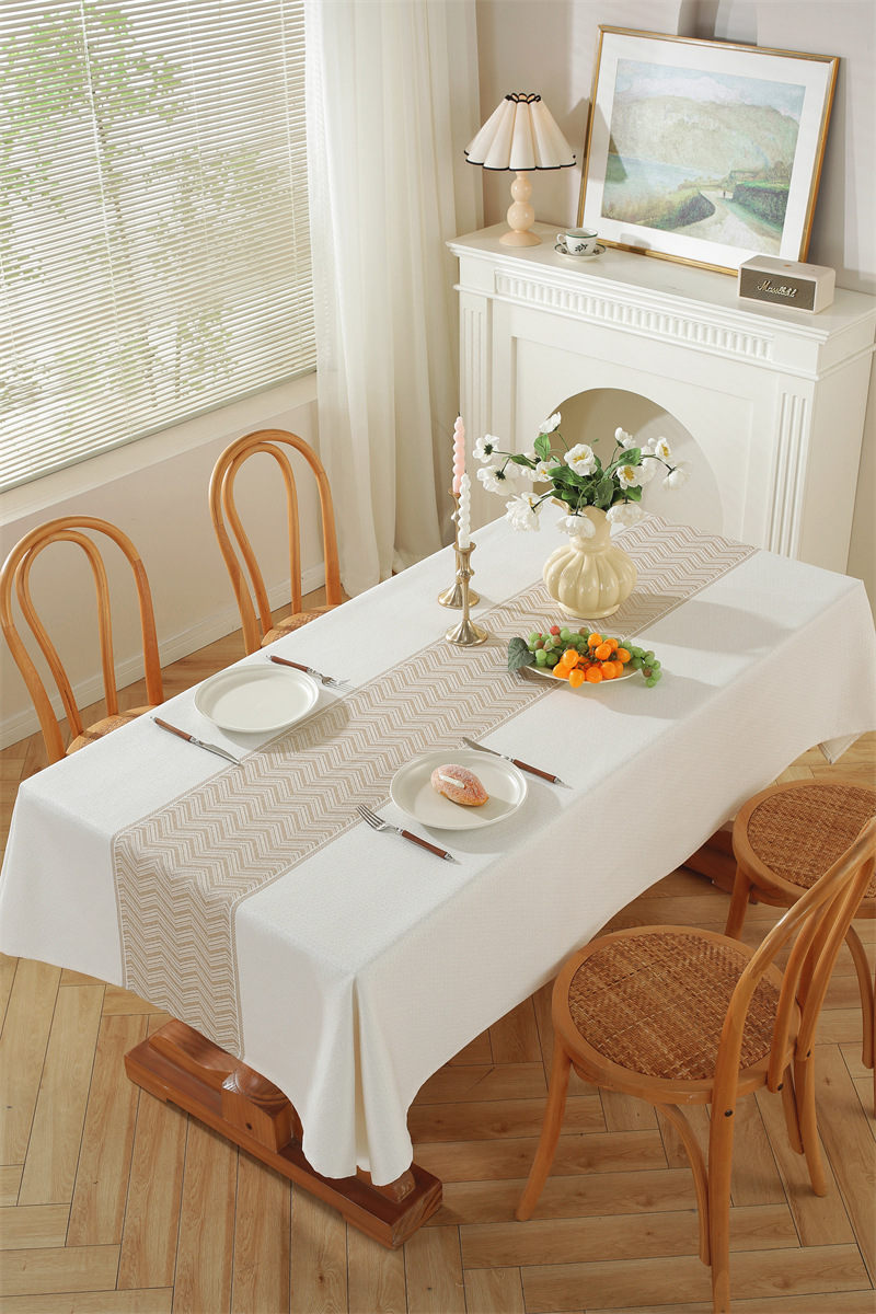 Nordic Vintage Geometric Diamond Tablecloth In White And Brown_voghion.com
