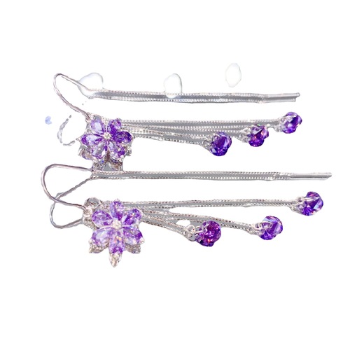 Crystal Flower Earrings Women ballroom latin dance bling earring jewelry Silver anti loss long TASSEL EAR line Sun Crystal Zircon Earrings