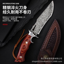破将大马士革钢户外刀多功能露营剔骨分割刀高硬度小直刀锋利耐用