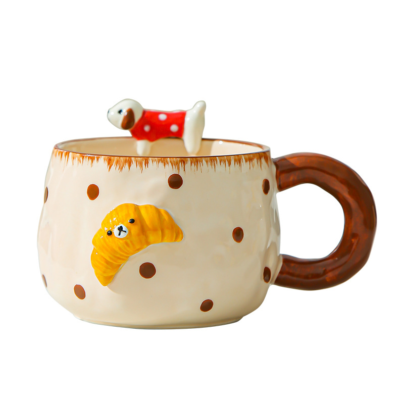 Tazas de cerámica para cachorros, copas de agua, tazas pintadas a mano, tazas de café de oficina en el hogar, regalos de cumpleaños para chicas