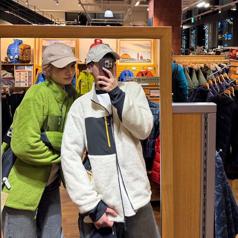 M0Nt Alternative Mountain Style Outdoor Patchwork Color-Blocking Warm Comfortable Fleece Cardigan Stand Collar Jacket Fleece Sweatshirt