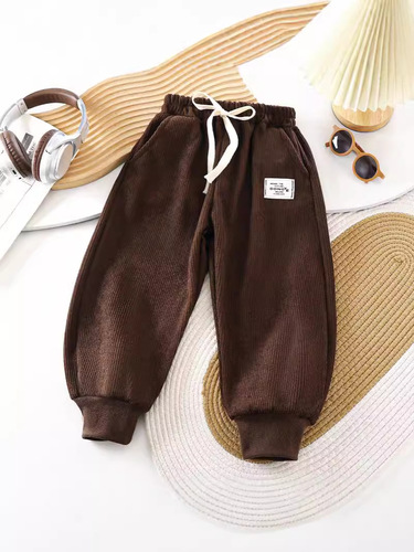 2024 Spring and Autumn Children's Pants for Men and Girls Pure Color Korean Corduroy Wide Strip Foot Pants for Children's Wear Sports Style