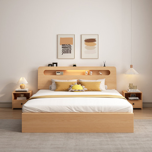 Solid wood bed simple modern 1.5 m double bed master bedroom rental house home tatami 1.2 single bed frame