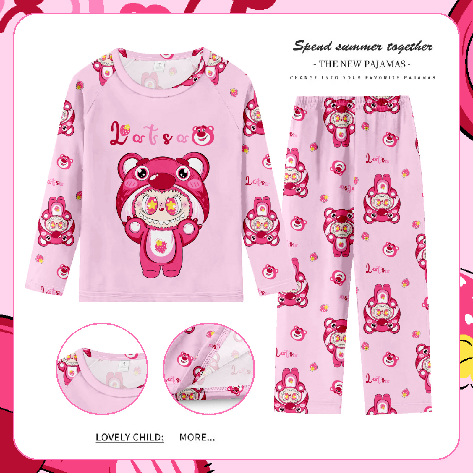 Pijamas de las niñas del sudeste de Asia Primavera y Otoño de manga larga traje de los niños de dibujos animados Linda niña bebé desgaste del hogar otoño desgaste exterior