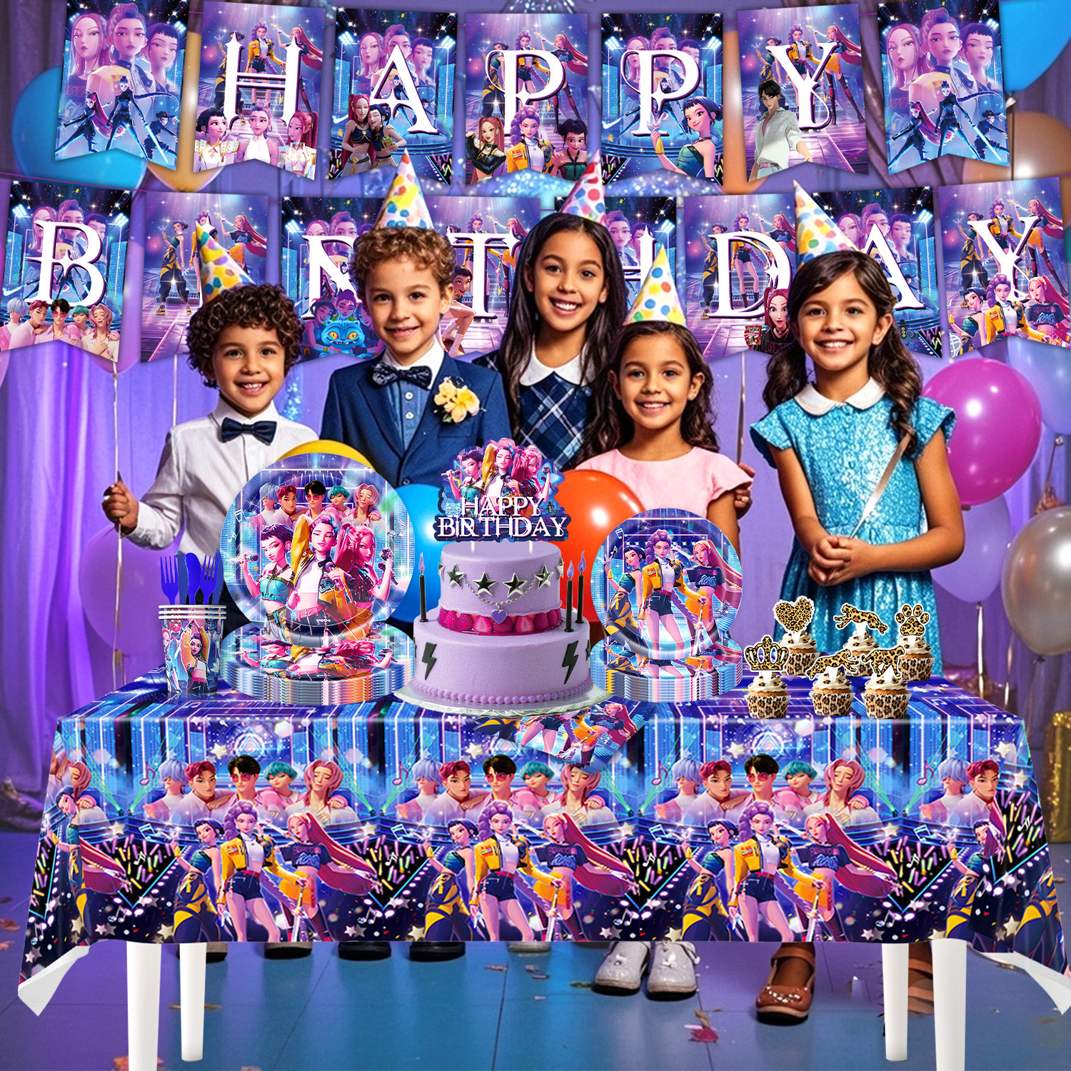 Amazon KPOP Blue Cacería de Brujas Temática Fiesta de Cumpleaños Bandera Tarjeta de Balón Set Decoración
