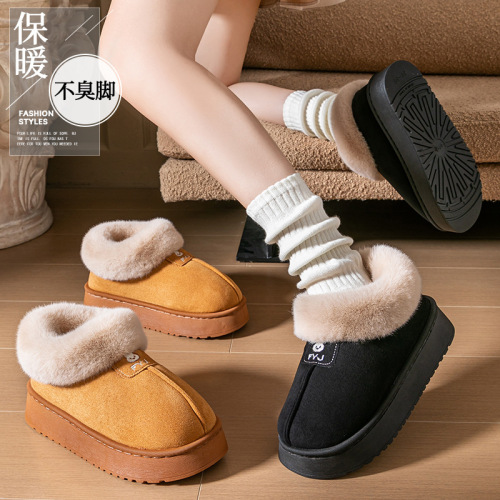 Women's Cotton Slippers for Winter: Simple, Outwear-Ready, Heel-Covered Snow Boots—Fleece-Lined, Thickened, Warm, and Fluffy; Couples' Cotton Shoes