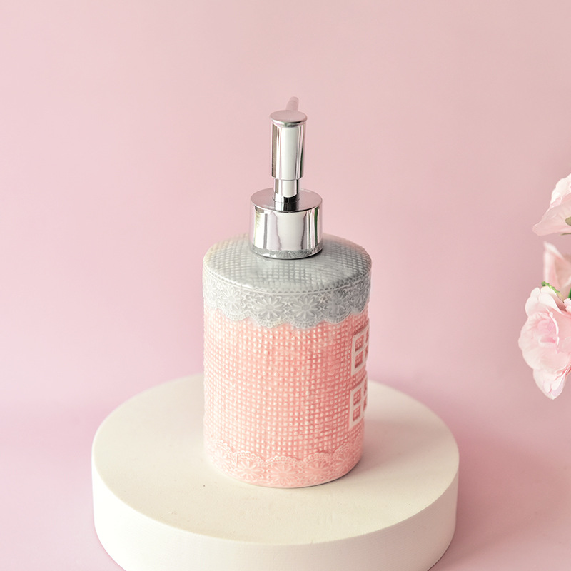 Creativo americano Rosa cerámica mano desinfectante botella baño artículos de tocador ins estilo decorativo decoración botella de prensa