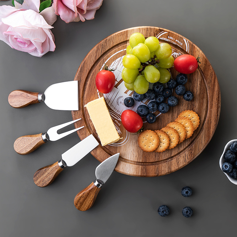 Tabla de cortar redonda de estilo nórdico, tabla de cortar, plato de madera, tabla de cortar portátil para exteriores, tabla de cortar para el hogar, tabla de cortar para cortar fruta