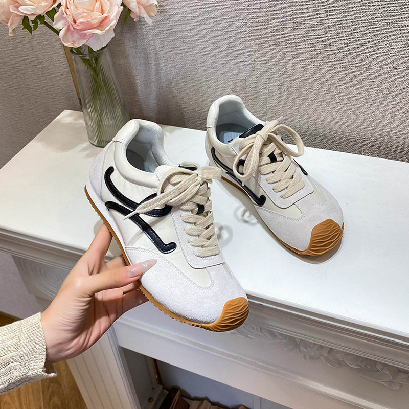 Giày sneaker nữ dáng Agandexun buộc dây tăng chiều cao bên trong 5 cm, mũi tròn, phong cách casual — Màu hồng, Màu nâu đậm, Màu xám, Màu đen