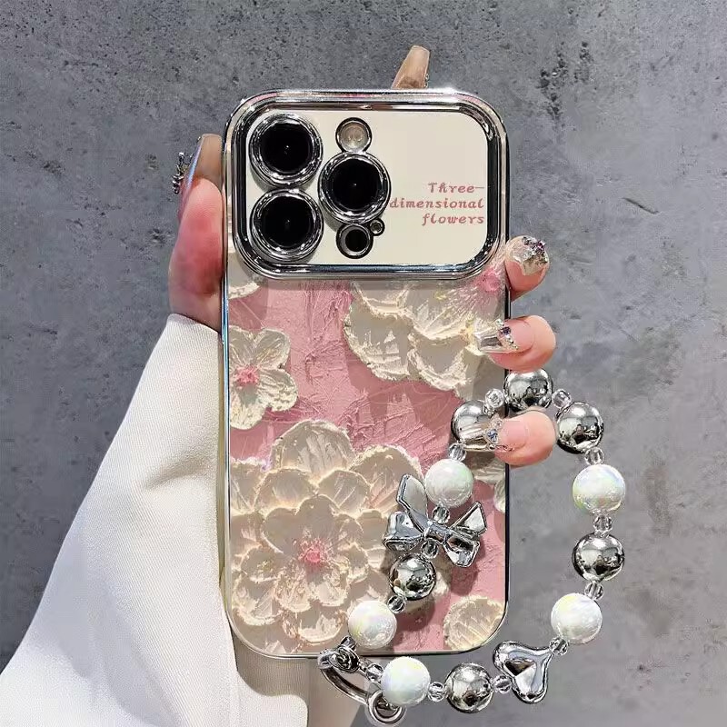 Pink Oil Painting Flower Suitable for Apple Iphone17 Phone Case Huawei Pura80 Personalized All-Inclusive Anti-Fall Protective Case