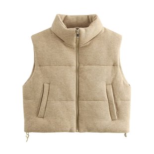 ZA cross-border women's clothing wholesale European and American style autumn and winter new stand collar zipper knitted cotton-padded jacket vest 6318221