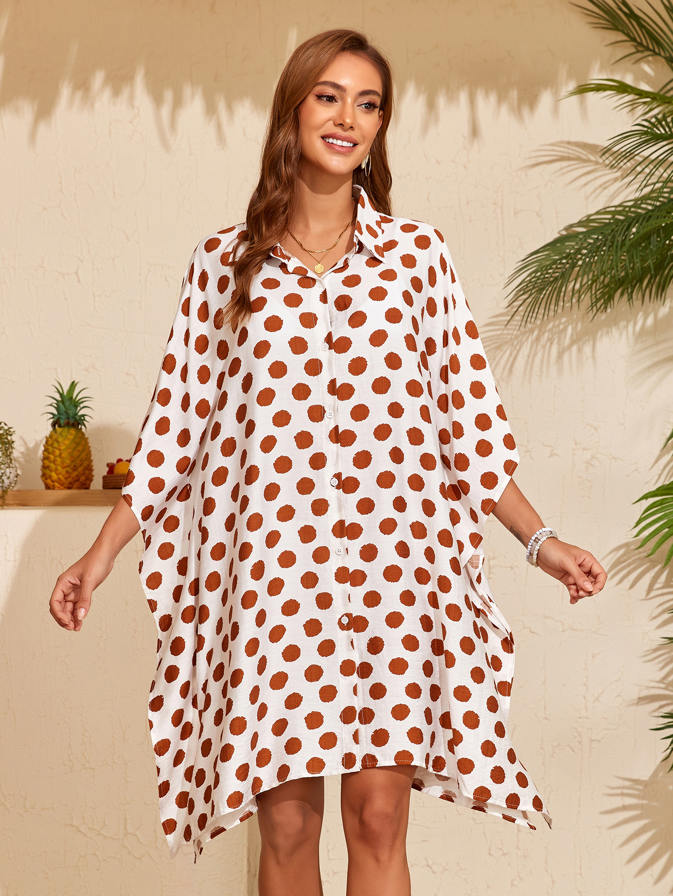 12 colores transfronterizos europeos y estadounidenses impresión de algodón camisa suelta sexy vacaciones costera bikini camisa protector solar HD20