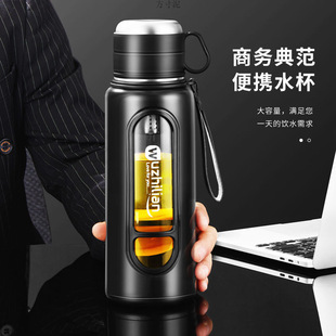 Anti-fall super large capacity glass double-layer water cup men's tea water separation portable kettle cup foreign trade factory wholesale