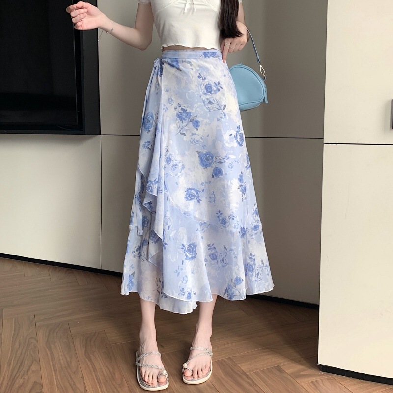 Iris Romantic Ruffled Floral Chiffon Skirt One-Piece Apron Anti-Scratch Fairy Skirt Mid-Length Skirt Iris Romantic Ruffled Floral Chiffon Skirt One-Piece Apron Anti-Scratch Fairy Skirt Mid-Length Skirt