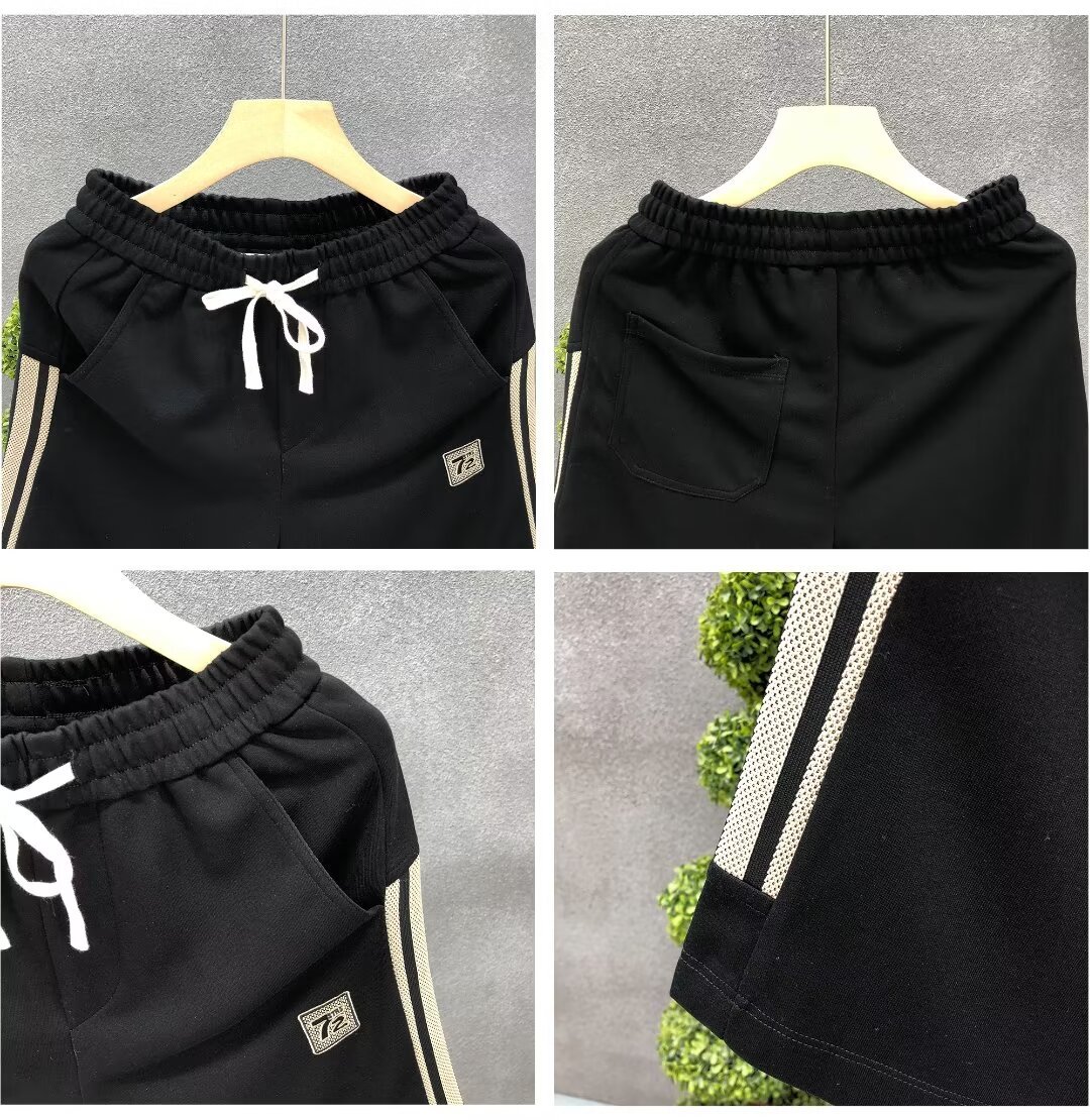 Men's Black Embroidered Casual Shorts Trendy Summer Outerwear Sports Pants New Style_viptrois.com