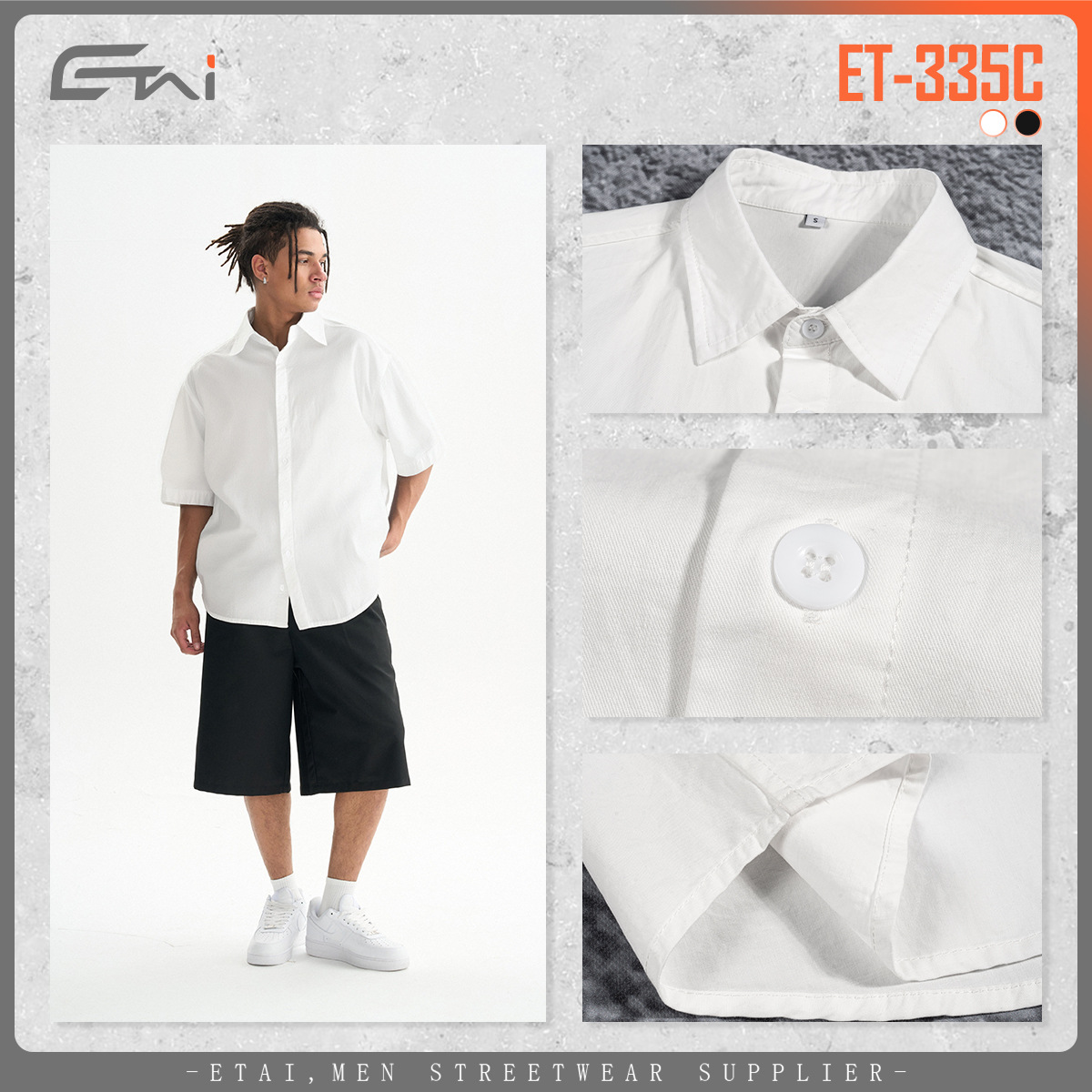 ETAI Hombre| Verano exterior ligero suelto camisa de manga corta hombre de color sólido marca de moda camisa casual de algodón