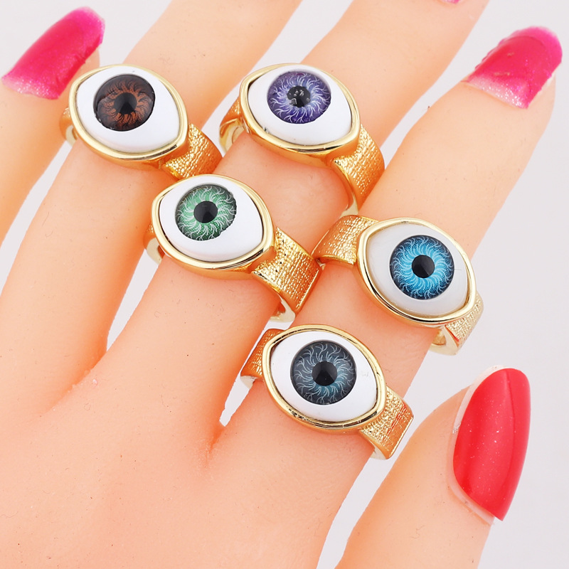 Adjustable Ring Size Retro Devil's Eye Copper Open Ring Plating Resin Copper Rings