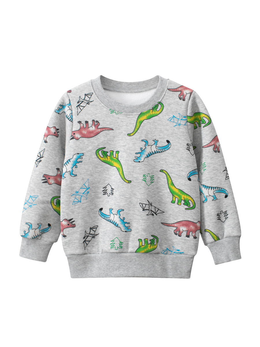 27 niños transfronterizos ropa para niños TikTok suministro en vivo suéter para niños Otoño e Invierno dinosaurio forrado de lana ropa de bebé al por mayor