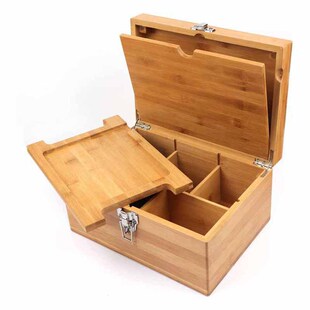 Kitchen Organizer Bedroom Perfume Storage Bamboo Box Storage Rack with Roller Tray to Store Smoking Accessories