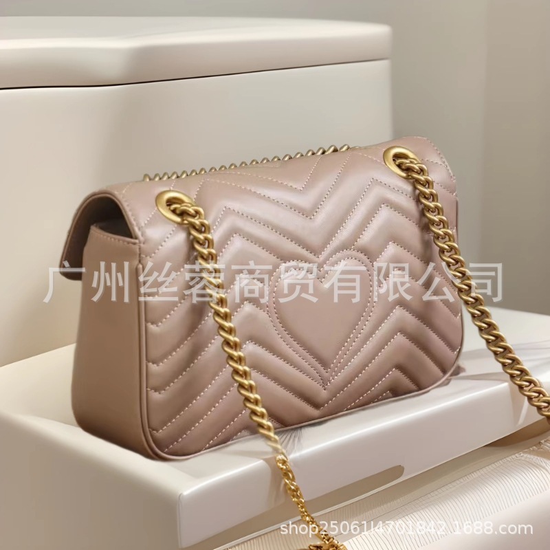 新型クラシック二文字愛シングル肩斜め掛け波状チェーン高級感miniマーモント手提げ女カバン|undefined