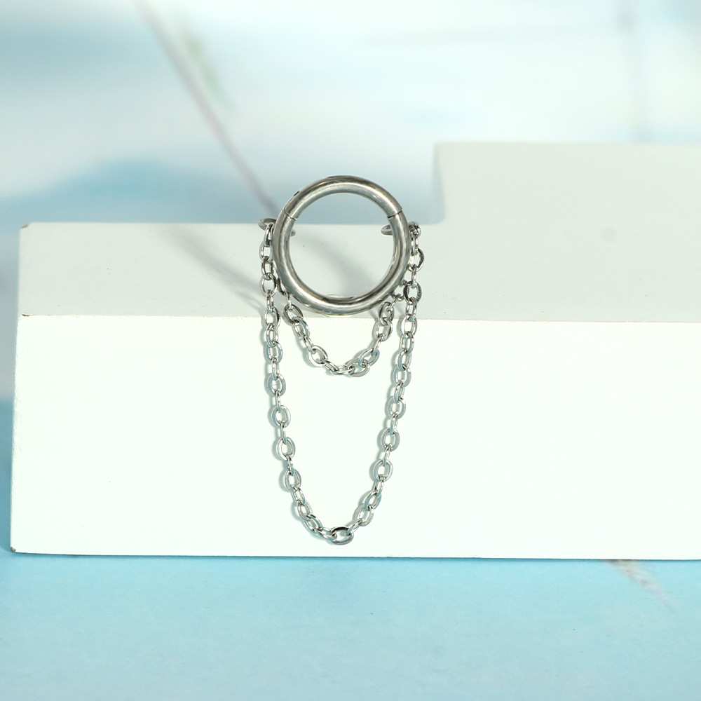 F136 Titanium Nose Ring Tassel Ear Bone Ring Closed Ring Piercing Jewelry for Men and Women Fashion Earrings detail image 7