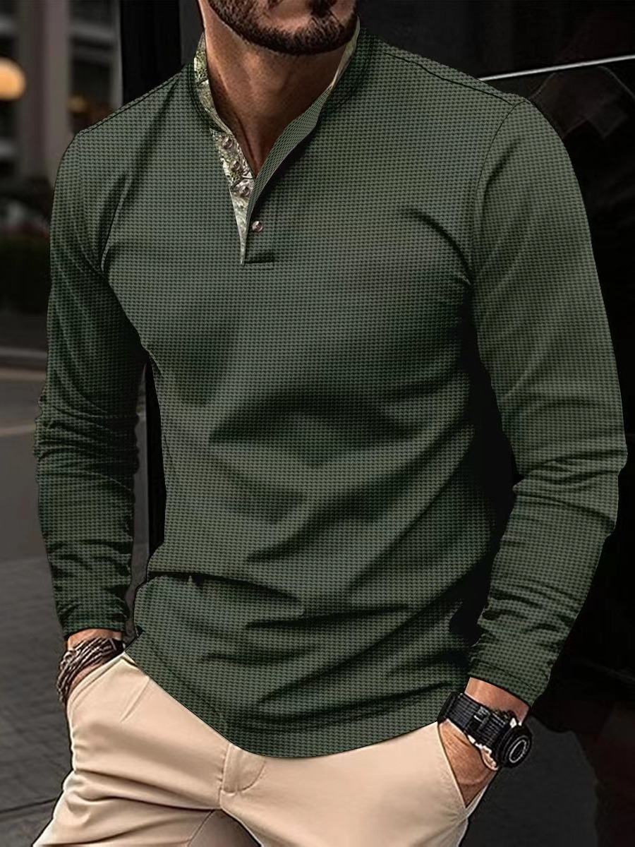 Otoño e Invierno de la moda popular waffle de manga larga Camiseta casual collar de pie ventas directas de la fábrica en stock ahora lanzado