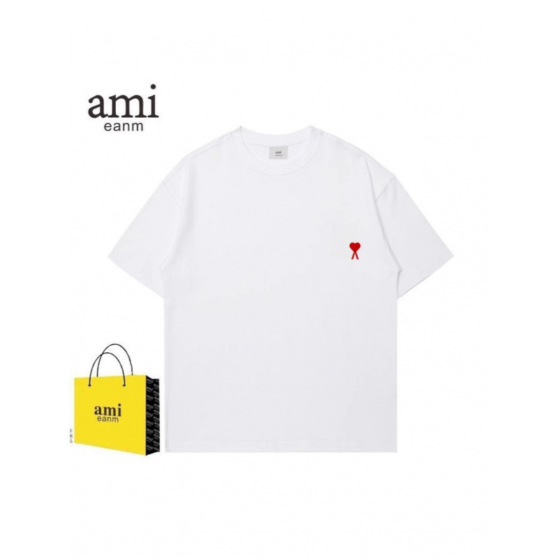 260g heavyweight AMI&EANM correct version small heart embroidered short-sleeve T-shirt for men, summer trendy brand, loose and casual