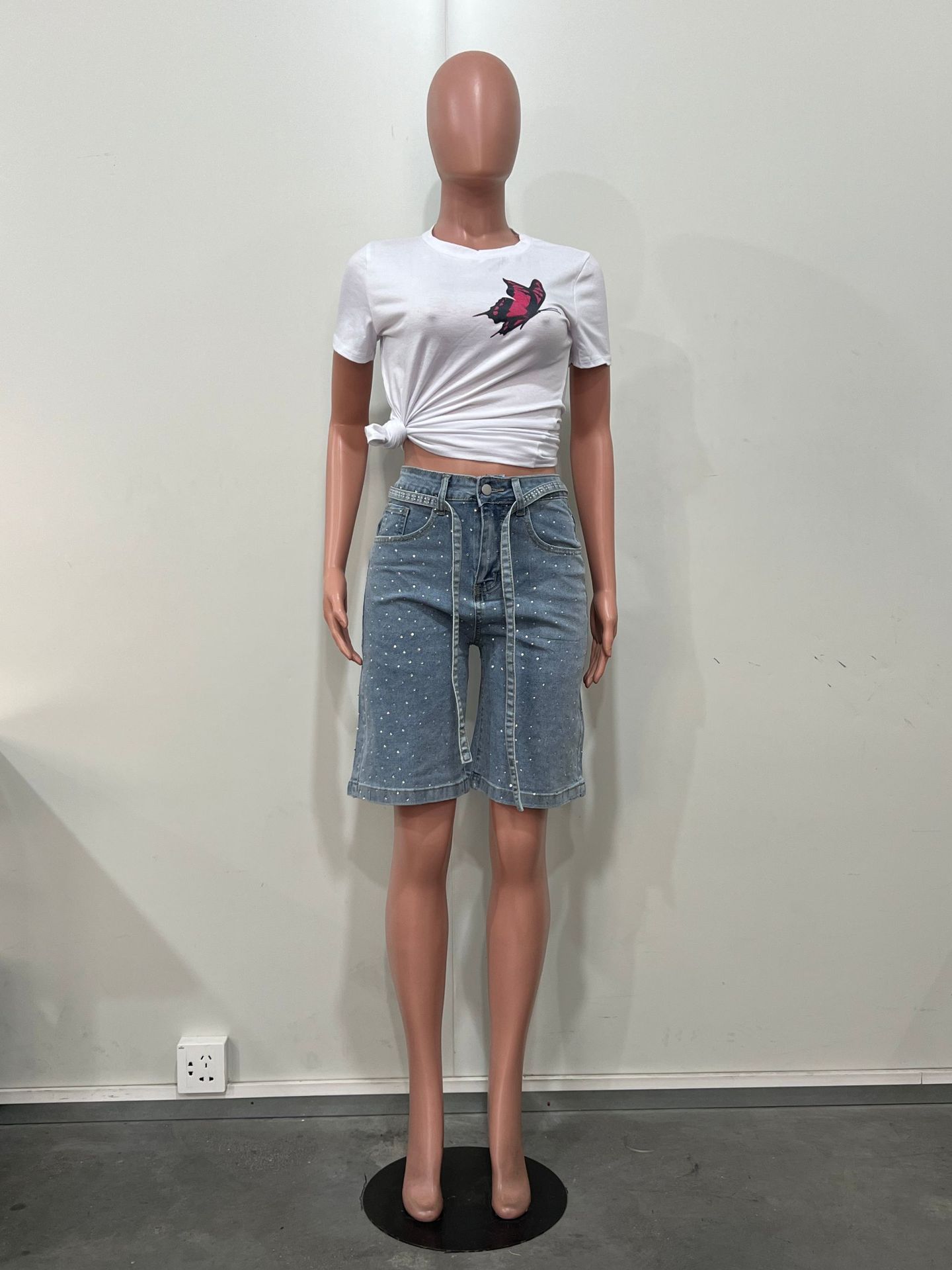 Damen Jeans Mit Strassgürtel Und Pünktchenmuster Weiter Schnitt_voghion.com