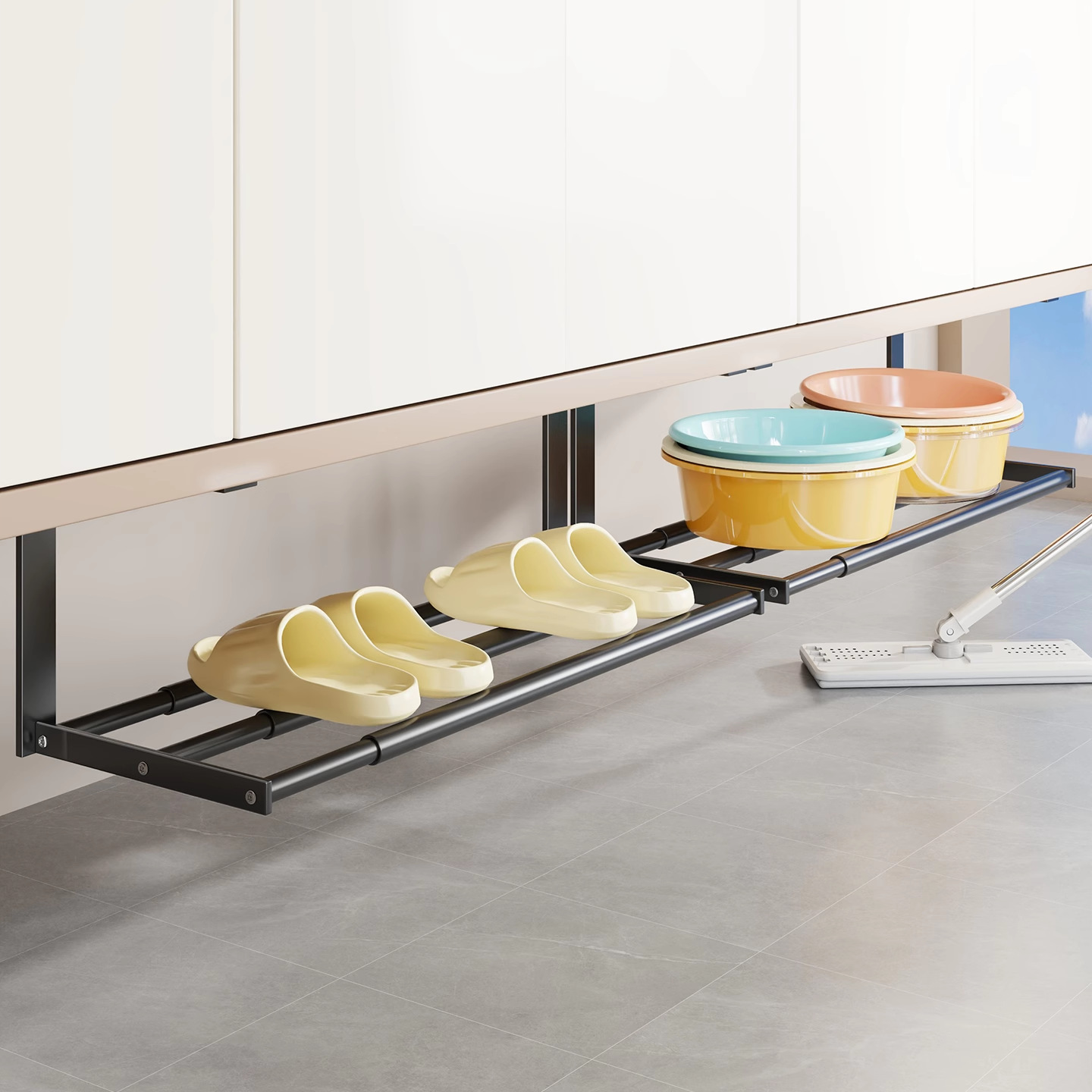 Basin Rack Bathroom Bathroom Cabinet Punch-Free Retractable Basin Layered Rack Multi-Functional Storage Artifact