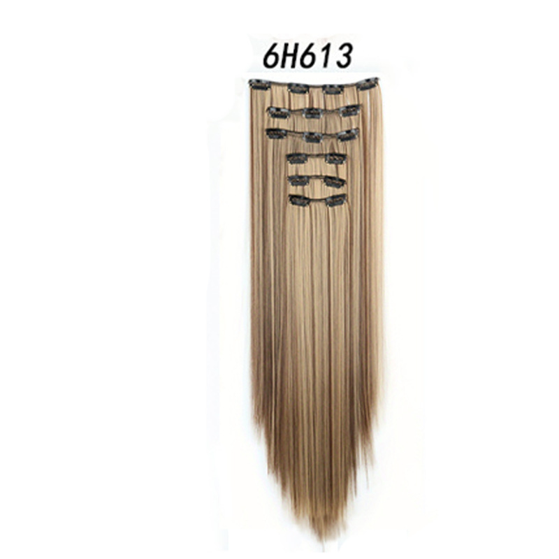 Europa y los Estados Unidos sin rastro extensión de cabello de 24 pulgadas de cabello recto de 6 piezas de cabello de alta temperatura extranjera