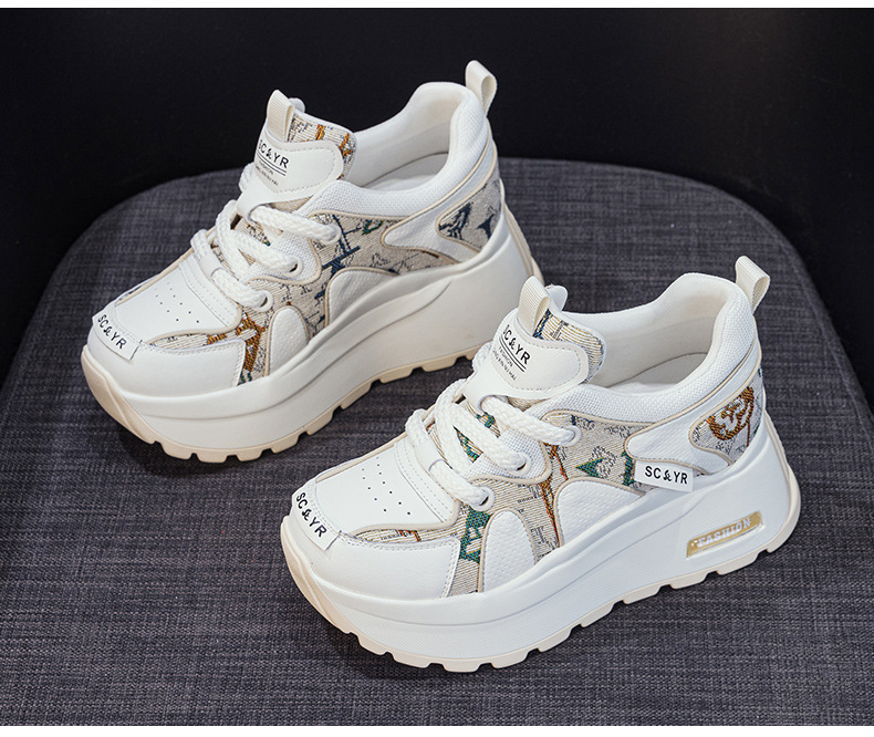 Giày sneaker nữ đế dày phong cách retro, tăng chiều cao — Be 5033, Vàng 5033 chi tiết 21