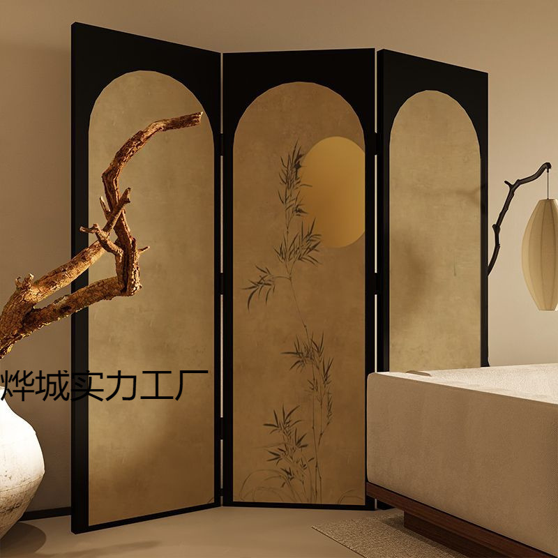 New Chinese Style Folding Screen Movable Living Room Entrance Tea Room Bedroom Bedside Folding Screen Bamboo Moon