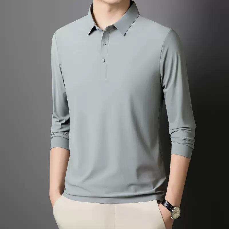 无痕长袖POLO衫秋季男士长袖t恤翻领潮牌T恤POLO衫高品质衬衫领