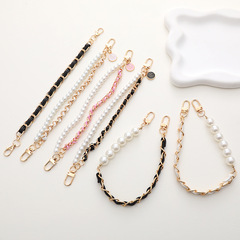 New pearl double chain mobile phone chain diy mobile phone case jewelry student water cup bag hand-made leather chain