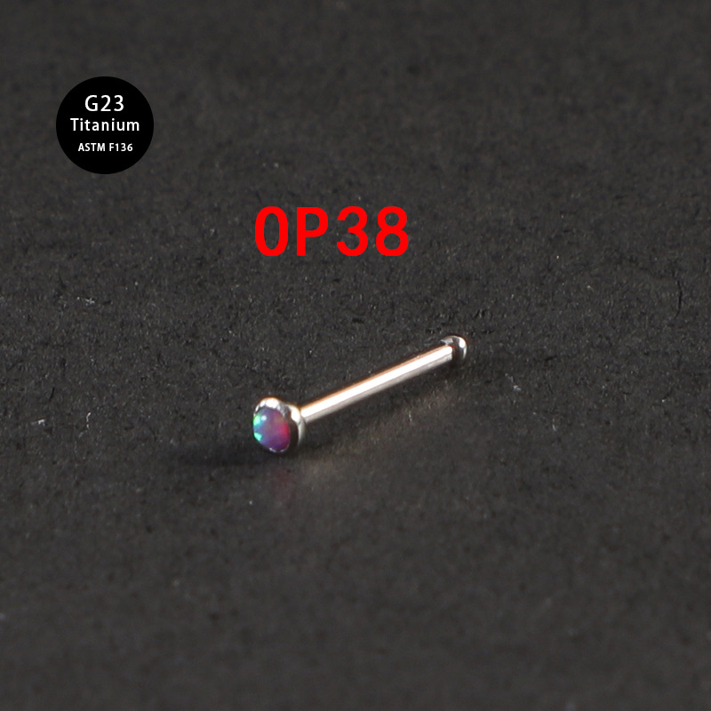 F136 Pure Titanium Alloy Hook Opal Side Nose Body Piercing Jewelry Ear Stud 20G 0.8mm Thin Rod_voghion.com