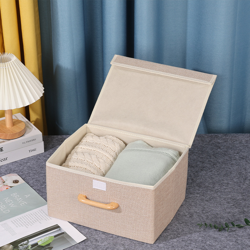 Caja de almacenamiento de lino y algodón multiusos con tapa Caja de almacenamiento de ropa de dormitorio Documentos de oficina Tela Caja de almacenamiento portátil al por mayor