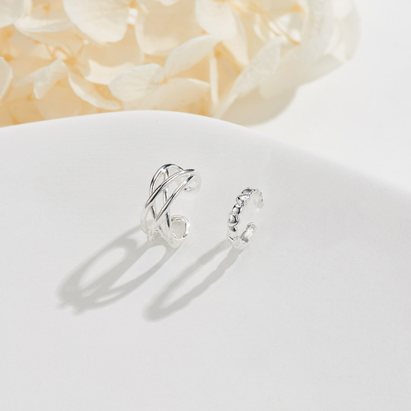 S925 pendientes de plata de ley estilo coreano de moda asimétrica en forma de corazón clip de oreja hueco sin oreja hebilla