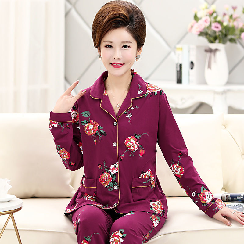 Pijamas de mujer primavera y otoño 100% algodón cardigan de manga larga se puede usar fuera del hogar traje de otoño e invierno