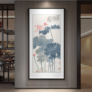 新中式禅意荷花翠鸟名画客厅玄关餐厅壁挂画中国风水墨装饰画莲花-阿里巴巴