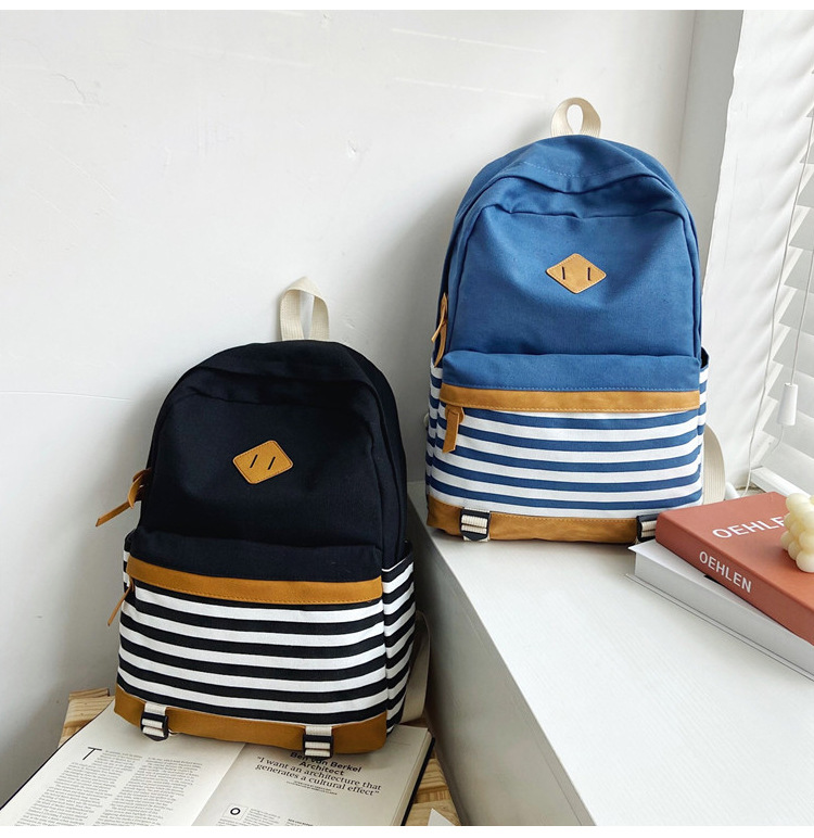 Stripes Large Capacity Fashion Canvas Backpack Wholesale Nihaojewelry display picture 3