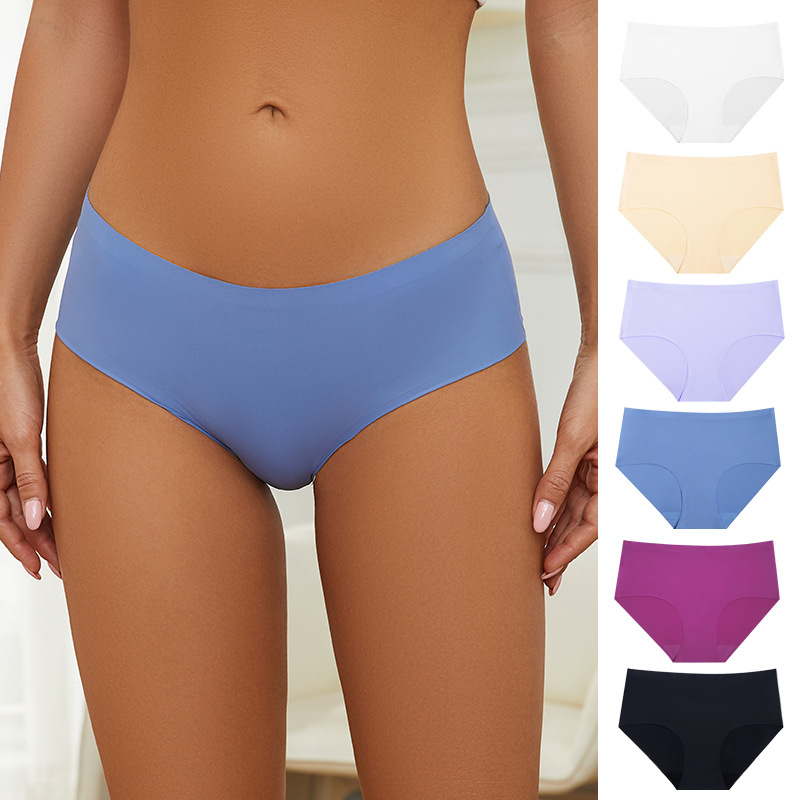 New Amazon mid-high waist women's ice silk underwear full hip cotton crotch comfortable seamless hip lifting briefs for women