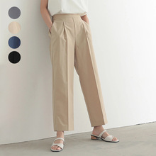 日本乐天新款夏季女简约休闲裤宽松阔腿高腰显瘦垂坠感纯色长裤
