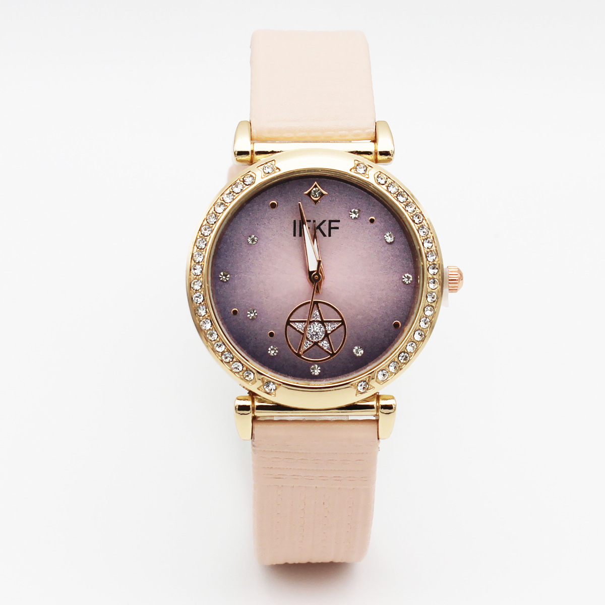 Eye-catching five-pointed star girl rhinestone casual belt watch…