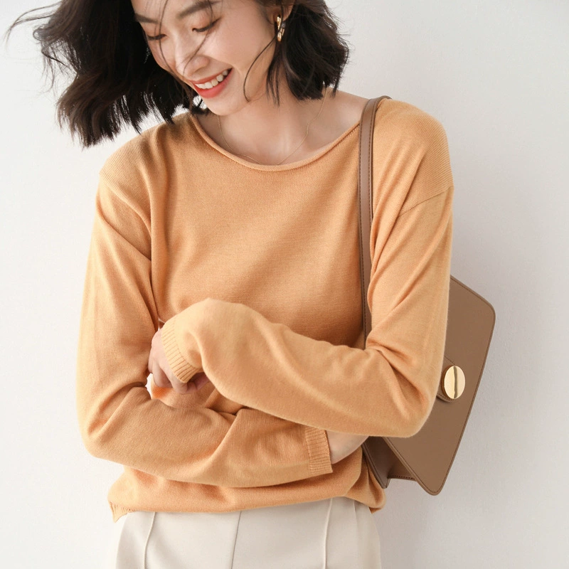 Women's Polyester Pullover (Brand) Slim Long-Sleeve Sweater, Round & V-Neck, Commuting Style