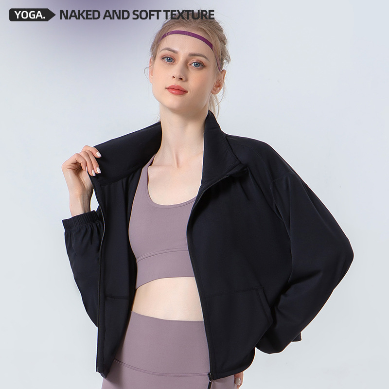 Primavera y verano nuevo collar deportes capa superior de las mujeres moda cremallera cordón manga larga suelta adelgazamiento running ropa entrenamiento