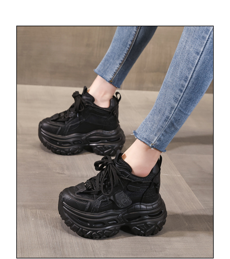 Giày sneaker nữ đế dày tăng chiều cao 12cm mặt lưới thoáng khí — Tro thô chi tiết 15