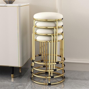 Light Luxury Stool for Home Use, Simple Living Room Italian-Style Round Stool, Stackable Dining Table Stool, Stackable Storage Trendy Small Stool