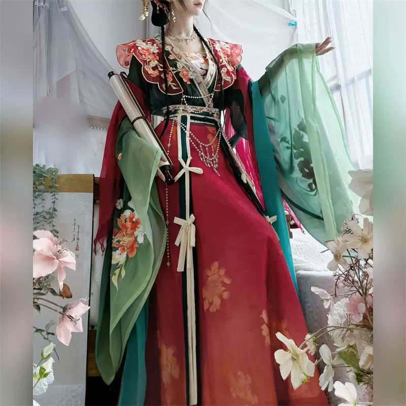 Zui Shige [Xing Yunmeng Ying] Оригинальный ханфу, южно-северный стиль, широкие рукава кисточкой, поясная юбка, комплект из семи предметов, изящный, феерический, моделирующий фигуру